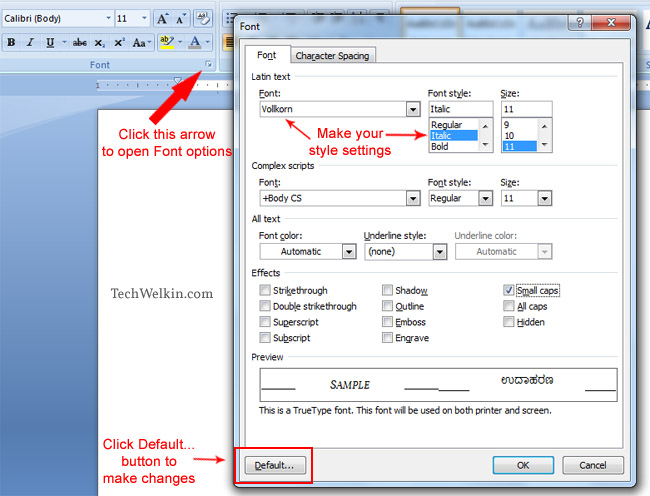 set default font in microsoft word 2011 for mac